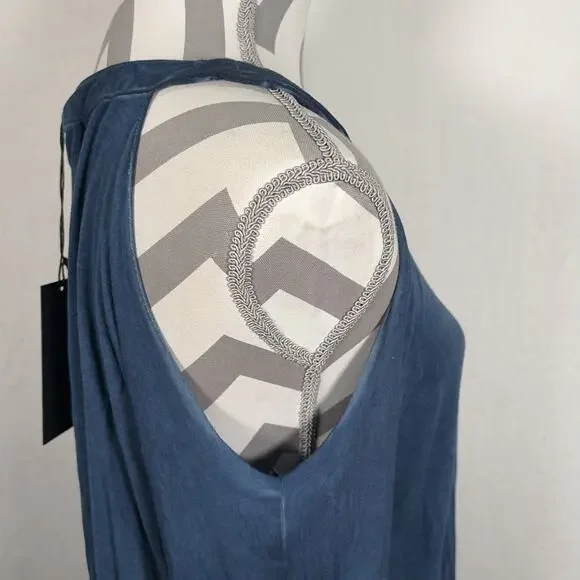NWT Dear John Cold Shoulder Long Sleeve Top Large in Navy Blue Distressed Color - Picture 7 of 15